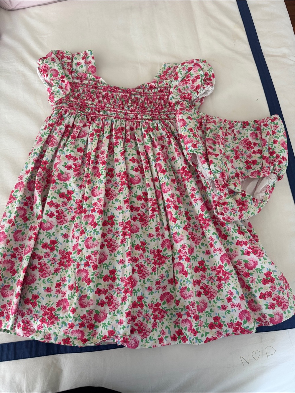 Ralph Lauren Pink and Green Floral Smocked Dress with Bloomers